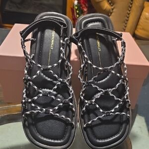 INTENTIONALLY BLANK Black and White Strappy Sandals